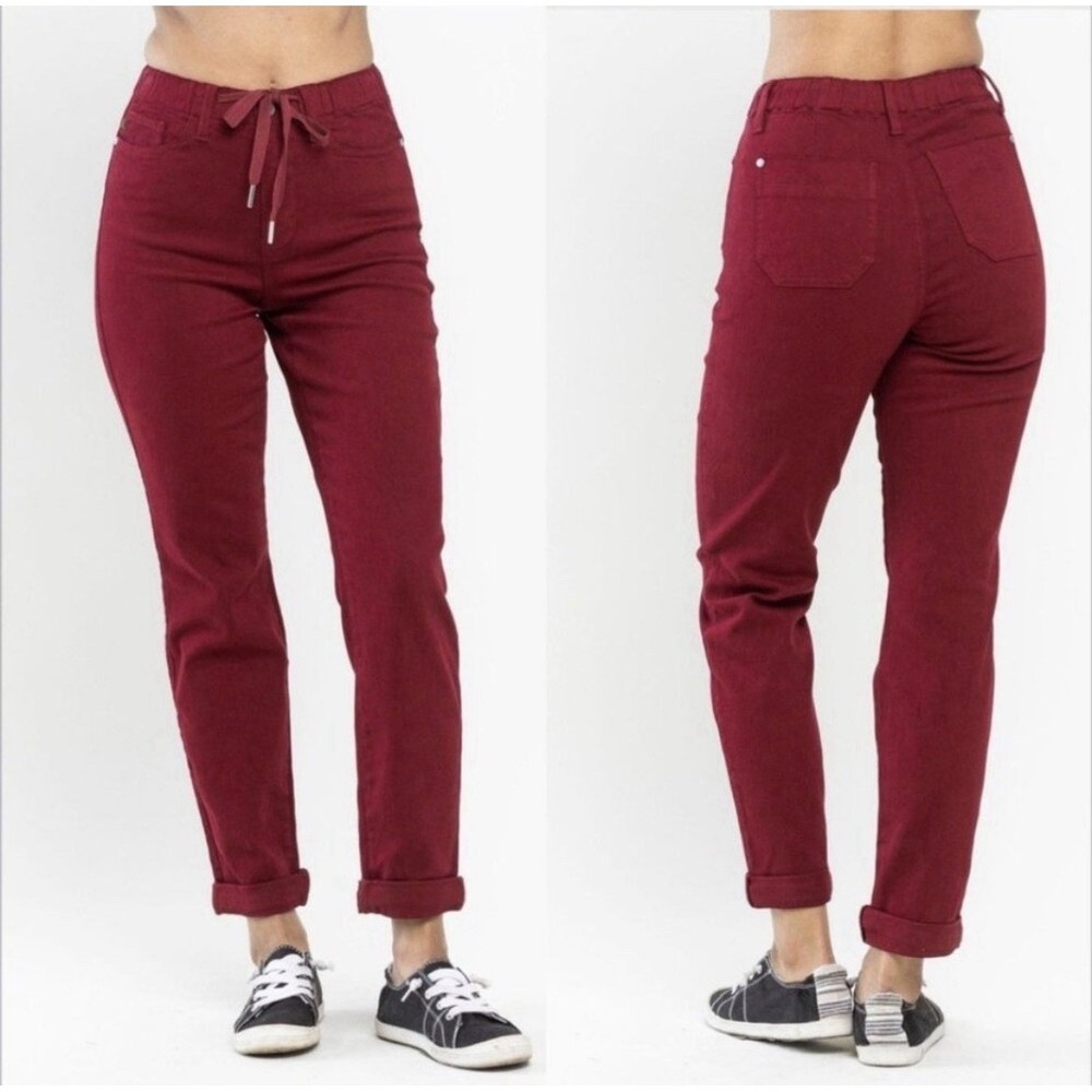 Judy Blue High Rise Garment Dyed Scarlet Red Jeans -Womens 7/28 Preppy Stretch